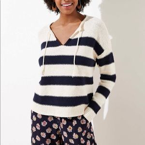 Ann Taylor Loft Stripped Split Neck Knit Sweater